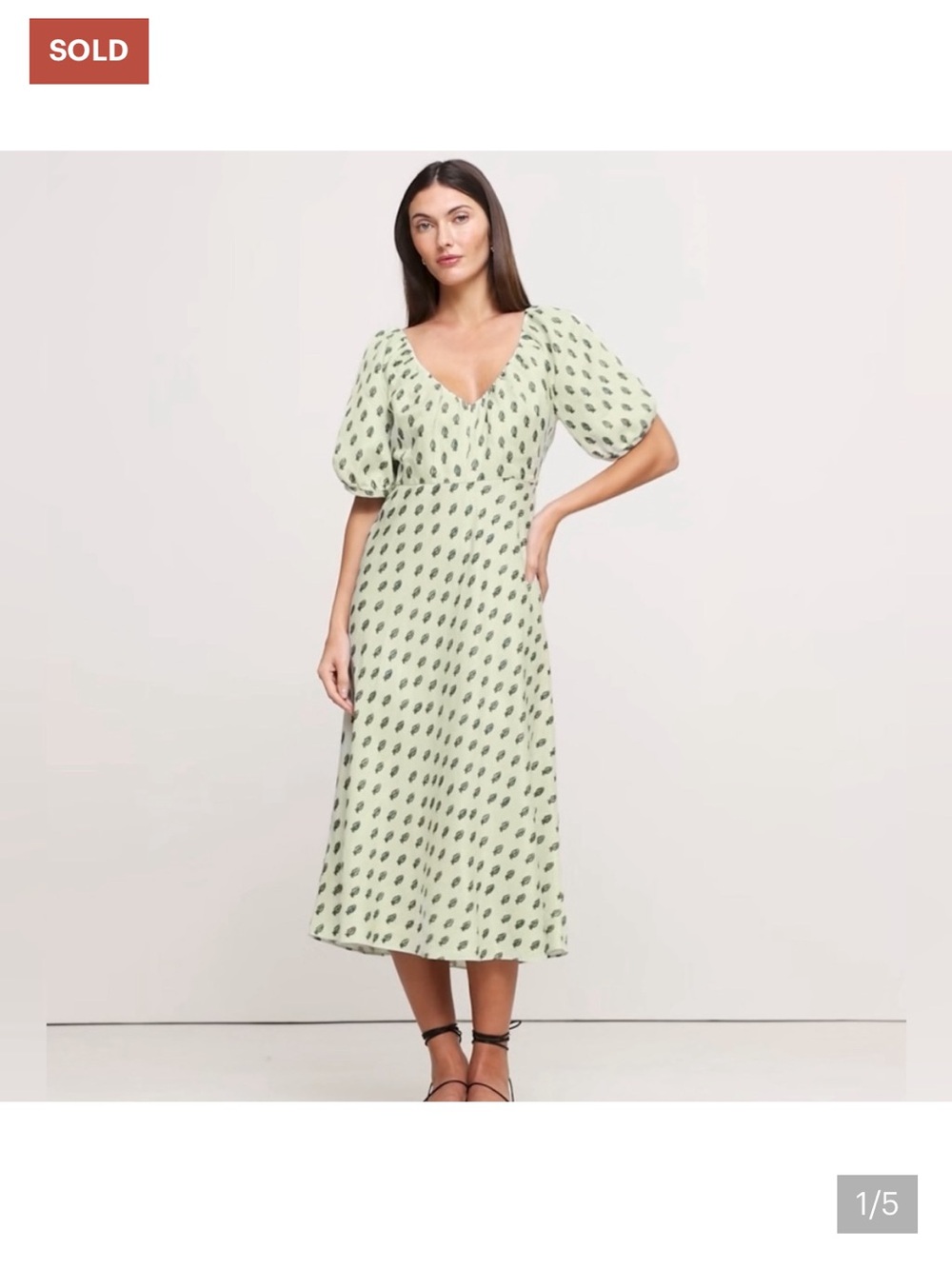 Banana Republic Light Green Print V-Neck Puff Sleeve Midi Dress 4